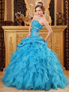 Teal Sweet Sixteen Quinceanera Dresses with Beading and Ruffles