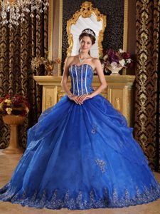 Royal Blue Bodice Organza Dress for Sweet 15 Dresses with Appliques