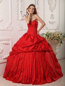 Smart Red Taffeta Beading Dress for Sweet 15 Dresses with Ruffles