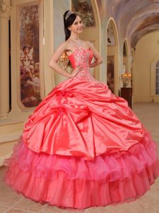 Beautiful Coral Red Ball Gown Quinceanera Gown Dress with Pick-ups