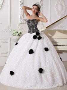 White Sweetheart Sequins Quinceanera Dress with Hand Made Flowers