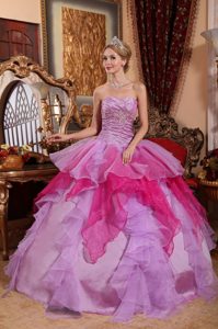 Affordable Colorful Organza Beading Dresses for a Quince with Appliques