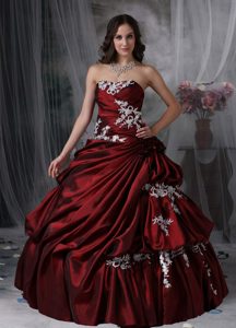 Pick ups and Appliques Accent Quinceanera Gown in Wine Red 2013