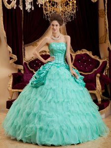 Beading and Ruffles Accent Dresses Quinceanera in Apple Green 2013