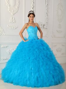 Beaded Baby Blue Sweetheart Dress for a Quince with Ruffles 2013