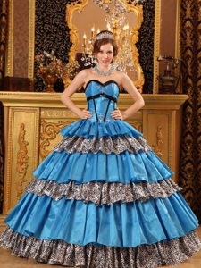 Animal Print Ruffled Layers Blue Taffeta Sweet Sixteen Dresses