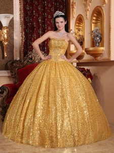 Beaded Gold Sweet Sixteen Dresses with Sequins Over Skirt on Sale