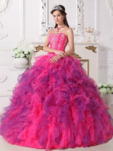 Embroidery Ruffles Sweet Sixteen Dresses in Hot Pink and Lavender