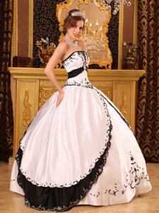 White and Black Strapless Sweet 15 Dresses with Embroidery 2013