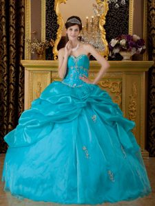 Appliques Pick ups Teal Organza Sweet 15 Dresses in Belem Brazil