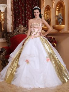 Appliqued and Flowery White Quinceanera Dress in Curitiba Brazil