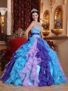 2013 Colorful Organza Quinceanera Gown Dress with Appliques Ruffles