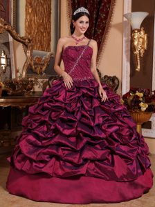 Best Beaded One Shoulder Pick ups Quinceanera Gowns in Burgundy