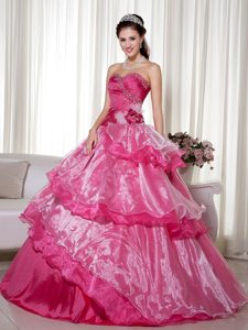 Beading Sweetheart Hot Pink Quinces Dresses in Fortaleza Brazil