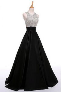 Nice Scoop Floor Length Zipper Mother Of The Bride Dress Black for Prom and Party with Beading