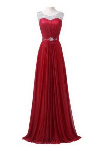 New Arrival Scoop Wine Red Sleeveless Brush Train Beading and Ruching With Train Mother Of The Bride Dress