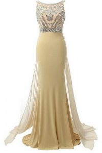 Champagne Mother Of The Bride Dress Prom and Party and For with Beading Scoop Sleeveless Brush Train Side Zipper