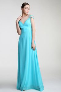 Aqua Blue Scoop Zipper Appliques and Bowknot Mother Of The Bride Dress Short Sleeves