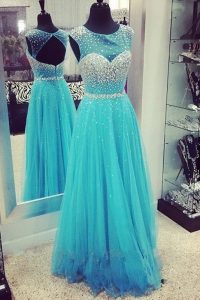 High End Turquoise Mother Of The Bride Dress Prom and Party and For with Beading Scoop Sleeveless Zipper