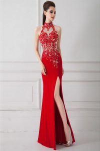 Red Zipper High-neck Beading and Appliques Mother Of The Bride Dress Silk Like Satin Sleeveless