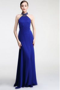 Attractive Royal Blue Sleeveless Sweep Train Lace