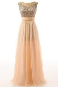Flare Scoop Organza Sleeveless Floor Length Mother Of The Bride Dress and Beading and Belt