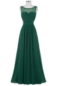 Dark Green Column/Sheath Chiffon Scoop Sleeveless Beading and Ruching Floor Length Zipper Mother Of The Bride Dress