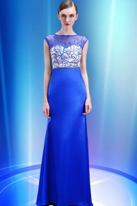 Royal Blue Scoop Neckline Beading and Appliques Prom Evening Gown Sleeveless Zipper