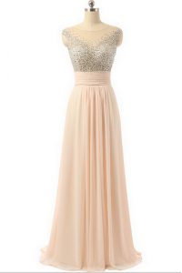 Free and Easy Sequins Sweep Train Empire Mother Of The Bride Dress Peach Scoop Organza Sleeveless Side Zipper