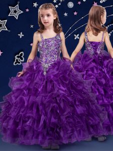 Sleeveless Beading and Ruffled Layers Lace Up Evening Gowns