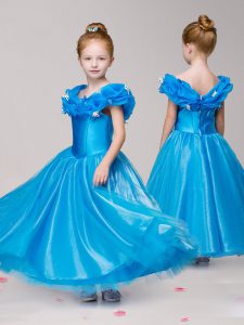 Luxurious Off The Shoulder Cap Sleeves Tulle Little Girl Pageant Dress Appliques Zipper