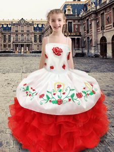 Sleeveless Beading and Appliques and Ruffles Lace Up Pageant Dress