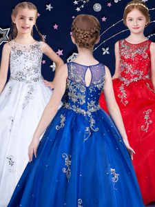 Nice Scoop Floor Length Zipper Pageant Dresses White and Red and Royal Blue for Quinceanera and Wedding Party with Beading