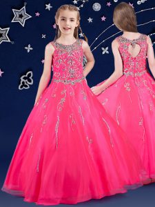 Discount Scoop Sleeveless Zipper Pageant Dress for Teens Hot Pink Organza