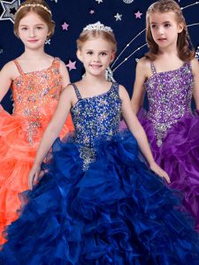 Organza Sleeveless Pageant Dress and Beading and Ruffles