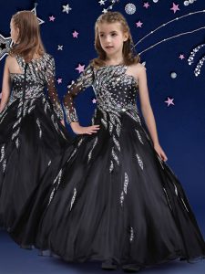 Black Sleeveless Organza Zipper Little Girls Pageant Dress Wholesale for Quinceanera and Wedding Party