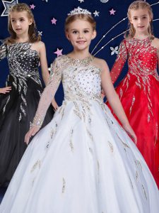 Elegant Sleeveless Zipper Floor Length Beading and Ruffles Glitz Pageant Dress