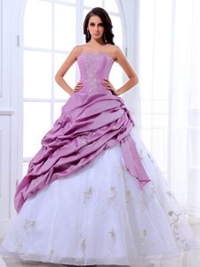 Lavender and White Quinceanera Dresses with Appliques and Pick ups