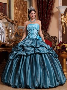 Ball Gown Lace-up Pick Ups Teal Sweet 16 Dresses with Flower