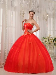 Tulle Sweetheart Corset Back Coral Red Quinces Dress Cantel