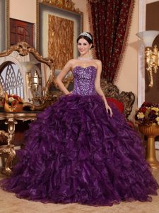 Dashing Sweetheart Beaded Ruffled Purple Sweet 15 Dresses