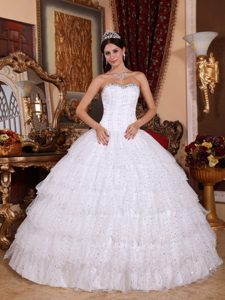 Beautiful Pure White Ruffled Sweet 16 Dresses with Paillette
