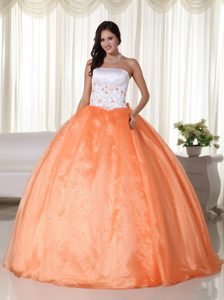 Embroidery Orange and White Ball Gown Quinceanera Dress 2014