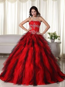 Traditional Appliqued Red Dress for Sweet 15 on Discount