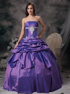 Taffeta Strapless Purple Pick Ups Sweet 15 Dress in Jacaltenango