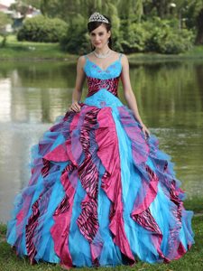 Multi-color Straps Ruffled Zebra Print Quinceanera Party Dresses