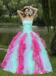 Popular Colorful Ruffled Beaded Sweet 15/16 Birthday Dresses