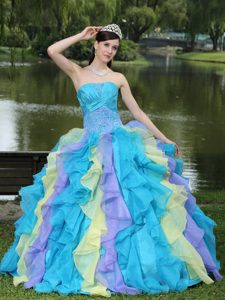 Multi-color Corset Back Ruffled Quinceanera Dress in San Benito