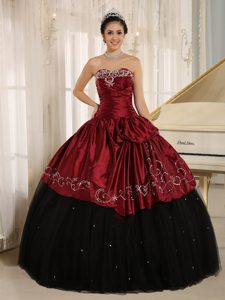 Design Beaded Appliqued Dress for Sweet 15 Wine Red and Black