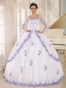 Square Neck Long Sleeves Appliqued White Quinceanera Gowns